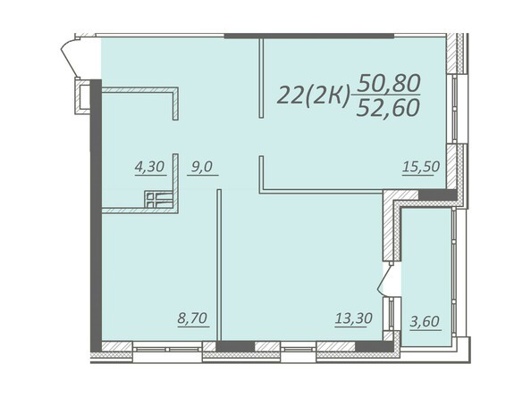 Планировка 2-комнатной квартиры 52,6 кв.м