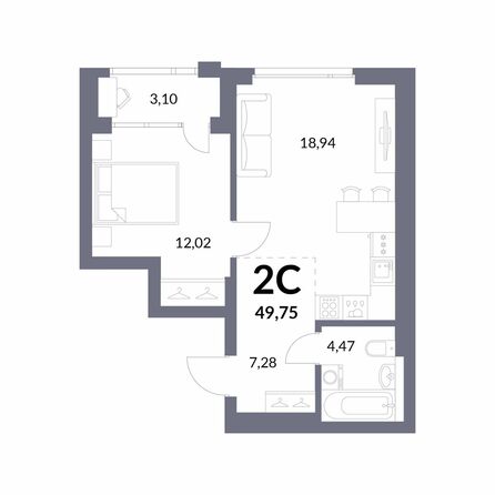 Планировка 2-комн 44,26 м²