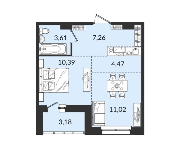 Планировка 2-комн 39,93, 39,95 м²