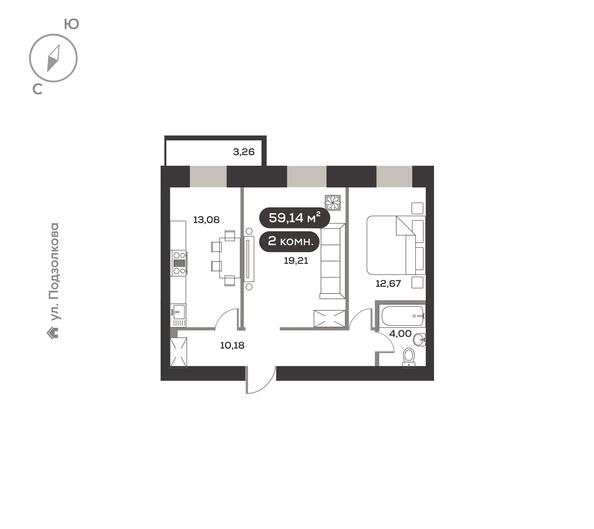 Планировка 2-комн 59,14 м²
