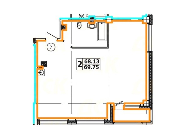 Планировка 2-комнатной квартиры 69,75 кв. м