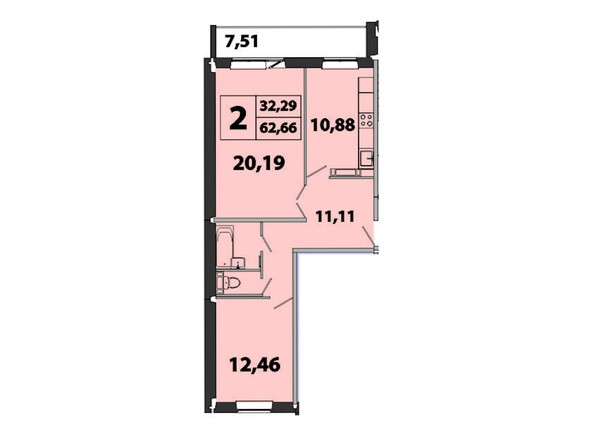 Планировка двухкомнатной квартиры 62,36 кв.м