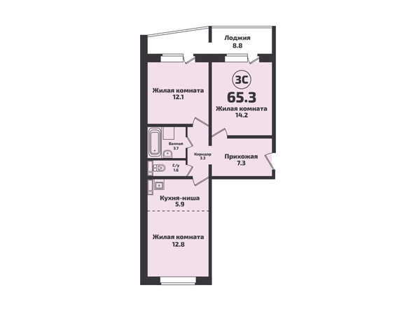 Планировка 3-комн 65,3 м²