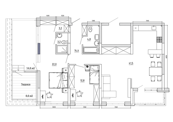 Планировка 4-комн 123,4 м²