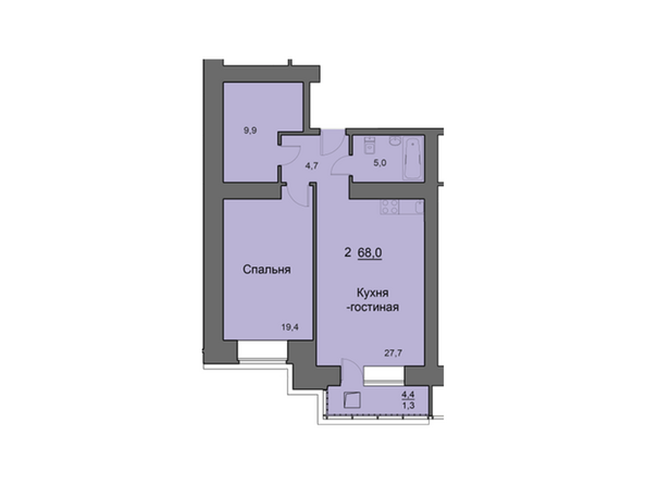 Планировка двухкомнатной квартиры 68,1 кв.м