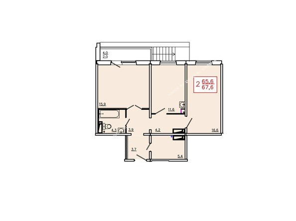 Планировка двухкомнатной квартиры 67,6 кв.м
