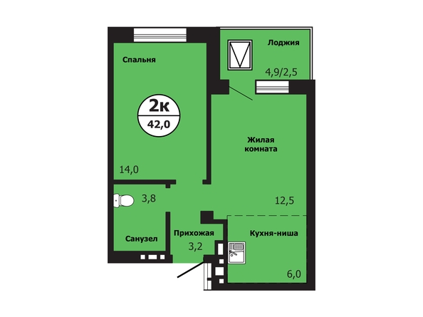 Планировка 2-комн 42 м²