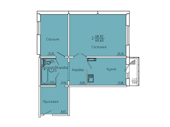Планировка двухкомнатной квартиры 69,6 кв.м