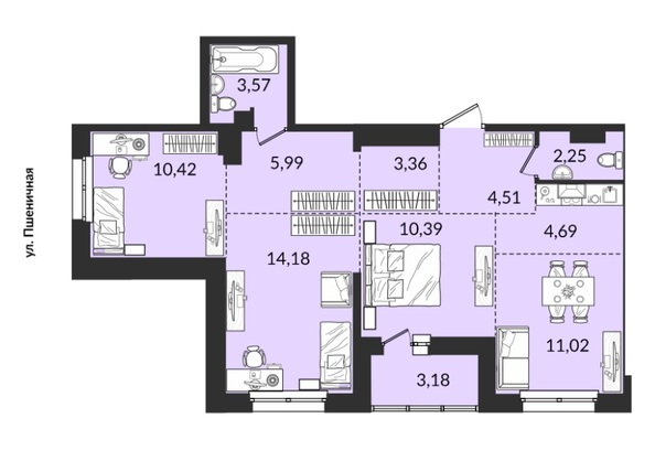 Планировка 4-комн 73,92 м²