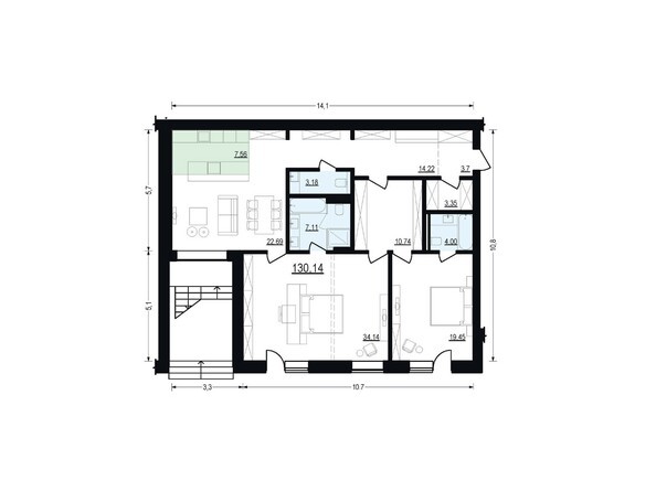 Планировка трехкомнатной квартиры 130,14 кв.м
