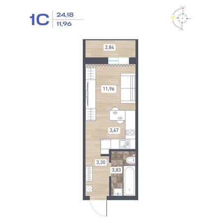 Планировка Студия 24,18 м²