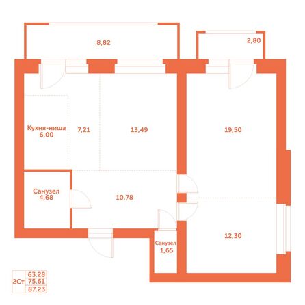 Планировка 3-комн 87,23 м²