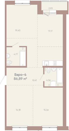 Планировка 3-комн 86,04 - 86,89 м²