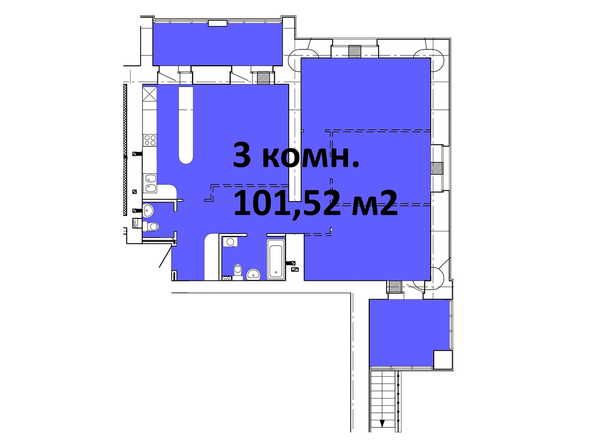 Типовая планировка 3-комнатной квартиры 101,52 кв.м