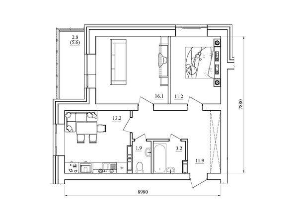 Планировка двухкомнатной квартиры 60,3 кв.м