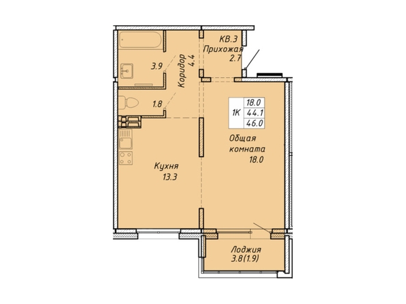 Планировка 1-комн 45 - 46 м²