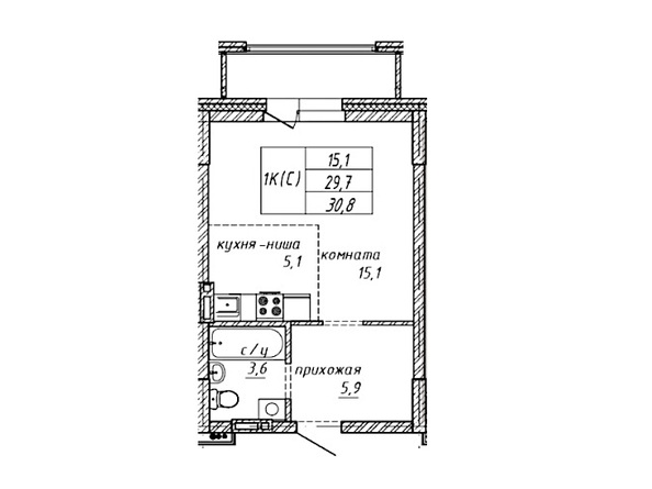 Планировка Студия 28,1, 30,8 м²