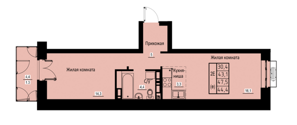 Планировка 2-комн 44,4 м²