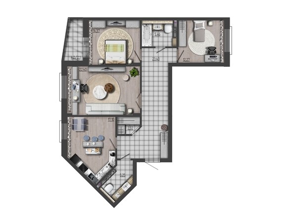 Планировка трехкомнатной квартиры 104,67 кв.м
