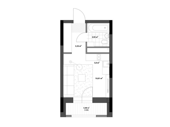 Планировка Студия 24,39 м²