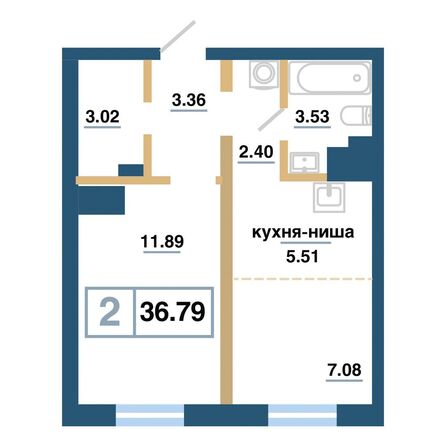Планировка 2-комн 36,79 м²