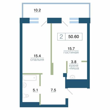 Планировка 2-комн 50,6 м²