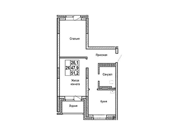 Планировка двухкомнатной квартиры 51,2 кв.м