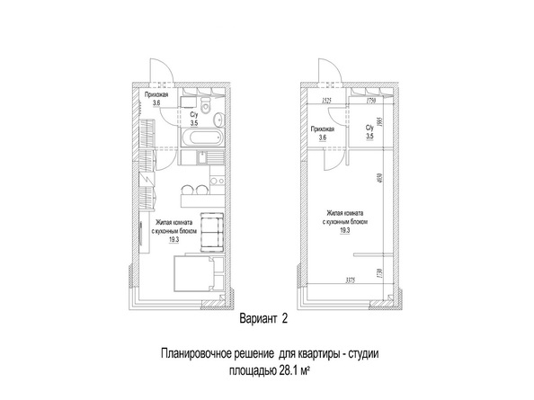 Планировка Студия 28,1 м²