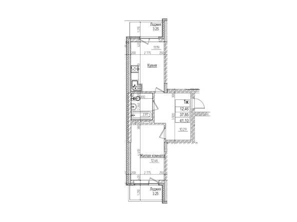 Планировка 1-комн 37,8 м²