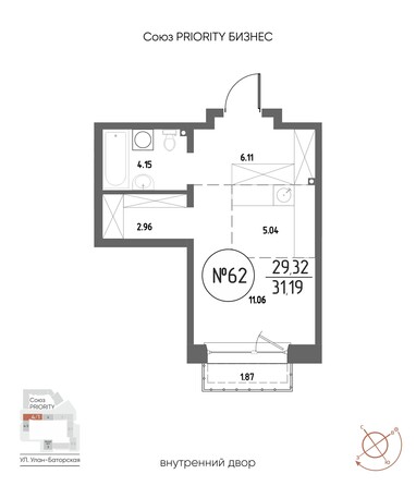 Планировка 1-комн 31,19 м²