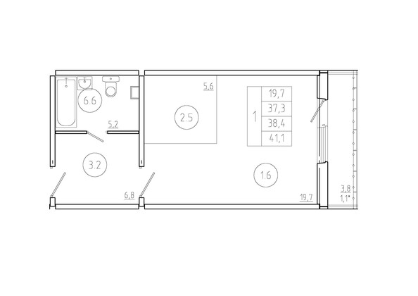 Планировка 1-комн 38,4 м²