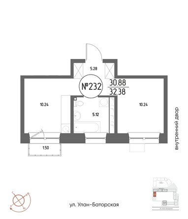 Планировка 1-комн 32,38, 32,66 м²