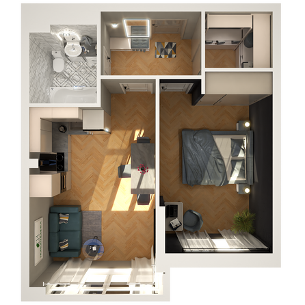 Планировка 1-комн 44, 44,4 м²
