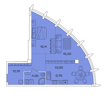 Планировка 2-комн 66,65 м²