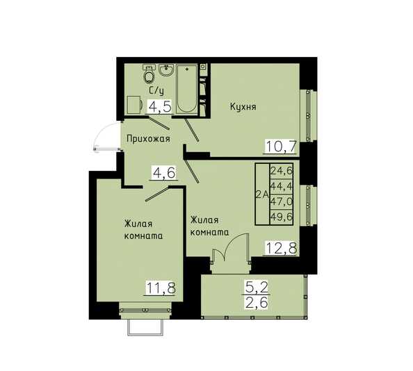 Планировка 2-комн 47 м²
