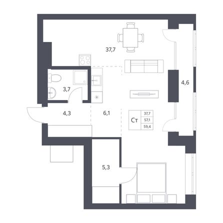 Планировка Студия 57,1 м²