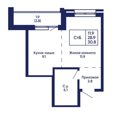 Планировка Студия 30,8 м²
