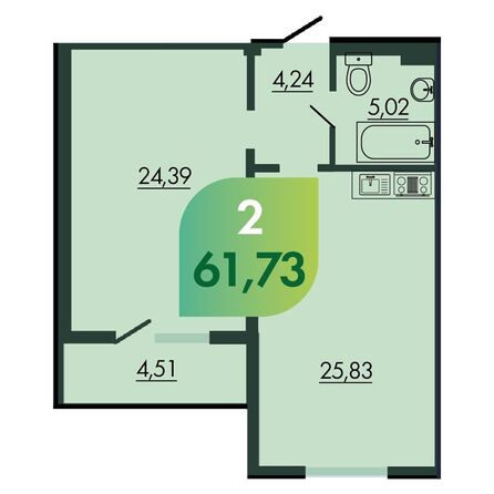 Планировка 2-комн 61,73 м²