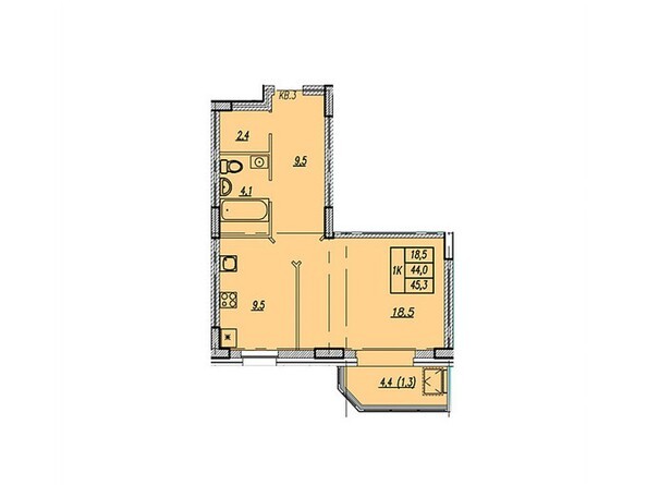 Планировка однокомнатной квартиры 45,3 кв.м
