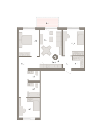 Планировка 3-комн 87,03 м²