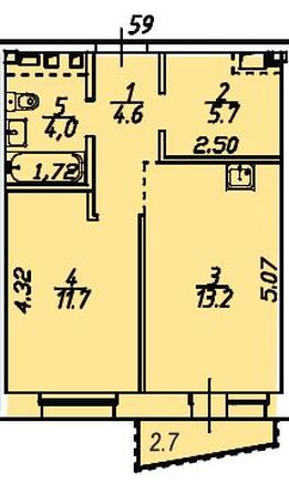 Планировка 1-комн 41,9 м²