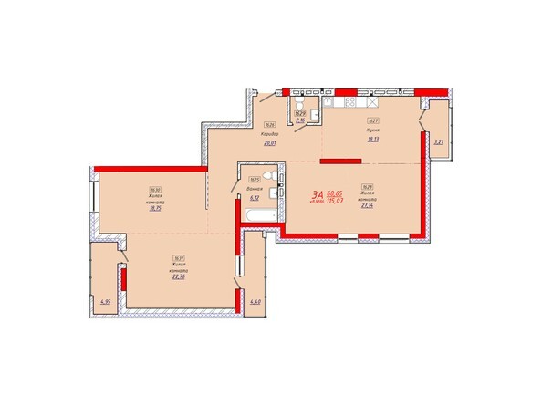 Планировка трехкомнатной квартиры 115,07 кв.м.