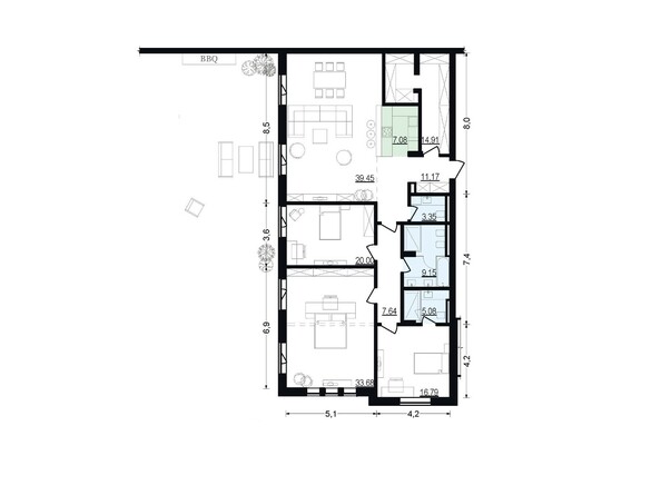 Планировка четырехкомнатной квартиры 168,3 кв.м