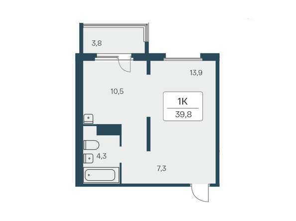 Планировка 1-комн 38, 39,8 м²