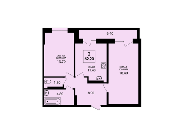 Планировка двухкомнатной квартиры 62,2 кв.м