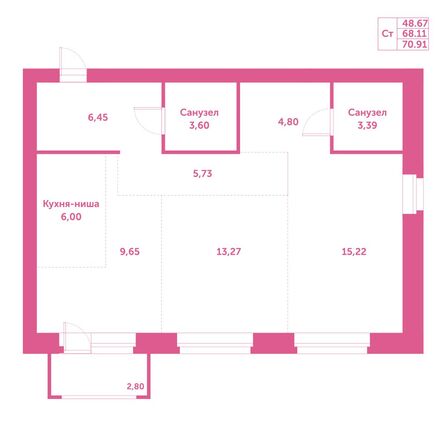 Планировка 2-комн 70,91 м²