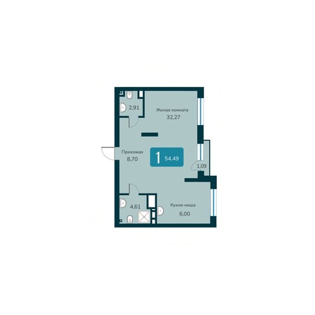 Планировка 1-комн 54,49 - 54,62 м²
