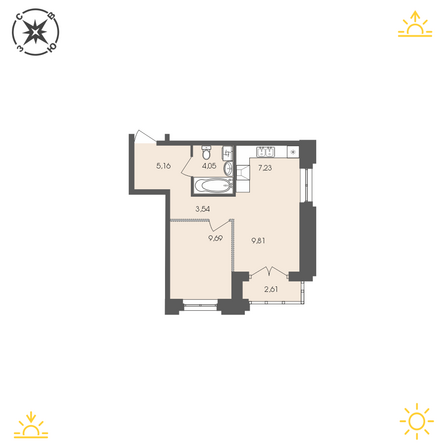 Планировка 1-комн 41,96 - 42,21 м²