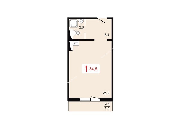 Планировка однокомнатной квартиры 34,5 кв.м