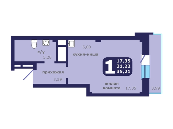 Планировка 1-комн 35,1, 35,21 м²